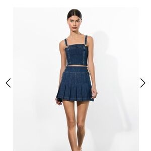 Denim Pleated Skirt + Bustier Set